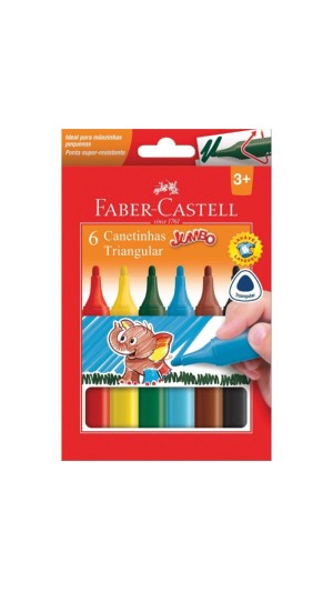 CANETA HIDROCOR 6 CORES JUMBO TRIANGULAR FABER-CASTELL