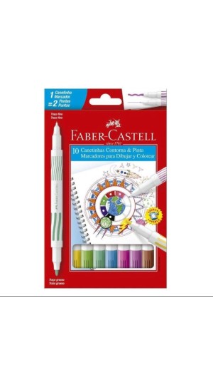 CANETA HIDROCOR 10 CORES DUPLA PONTA FABER-CASTELL