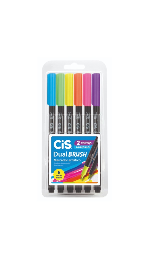 CANETA PINCEL DUAL BRUSH PEN COM 06 CORES NEON CIS