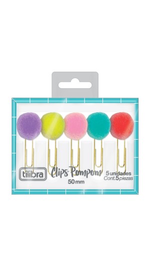 CLIPS 50MM POMPOM COLOR BLISTER C/05 UNID. TILIBRA