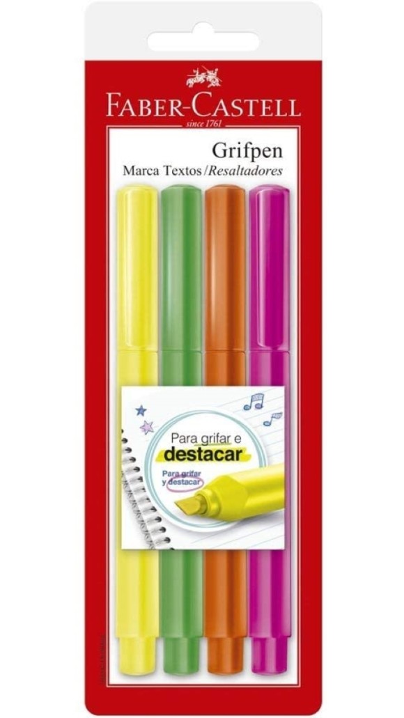 MARCA TEXTO GRIFPEN C/04 UNID BLISTER FABER-CASTELL