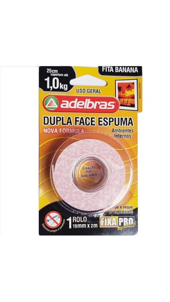 FITA DUPLA FACE ESPUMA 19MMX02M FIXA AMBIENTES INTERNOS