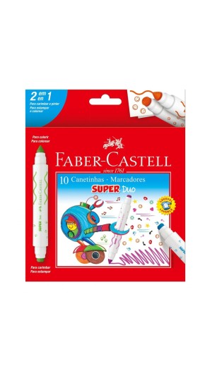 CANETA HIDROCOR 10 CORES 2 PONTAS SUPER DUO FABER-CASTELL