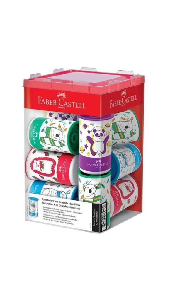 APONTADOR DEPOSITO TUBO MAMIFEROS FABER-CASTELL CAIXA C/12 UNID