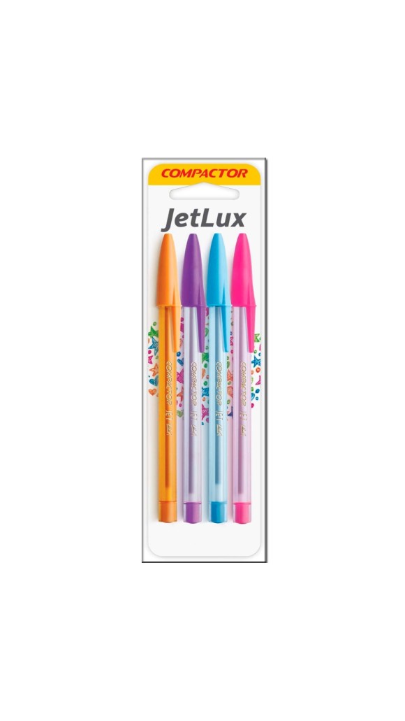 CANETA ESFEROGRÁFICA 1.0MM JETLUX COMPACTOR BLISTER C/04 UNID