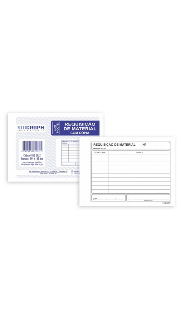 REQUISIÇÃO DE MATERIAL COM CÓPIA 144X104 50 FLS.