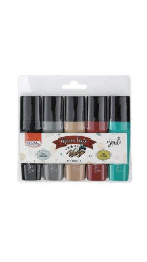 KIT MARCA TEXTO VINTAGE - ESTOJO C/5 CORES TONS VINTAGE