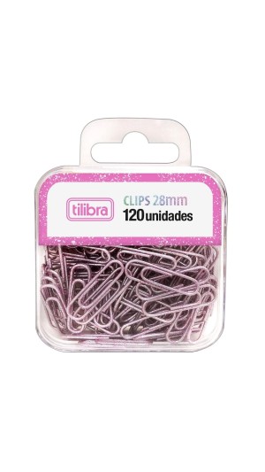 CLIPS 28MM GLITTER PINK BLISTER C/120 UNID.TILIBRA