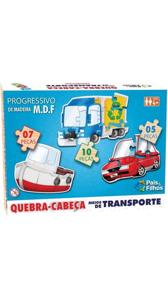 QUEBRA-CABEÇA PROGRESSIVO - MEIOS DE TRANSPORTE - 22 PEÇAS MADEIRA