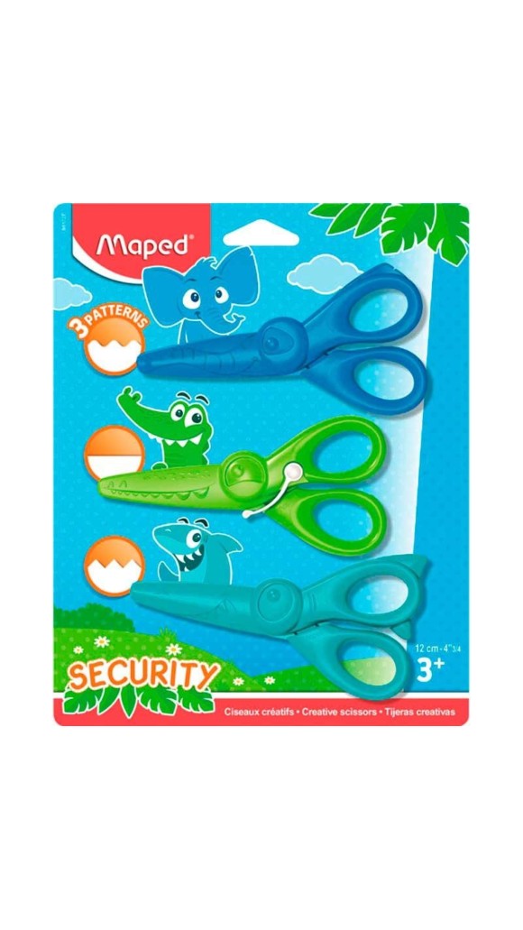 TESOURA DE CORTE ARTÍSTICO ESCOLAR SECURITY 12CM BLISTER C/03 MAPED