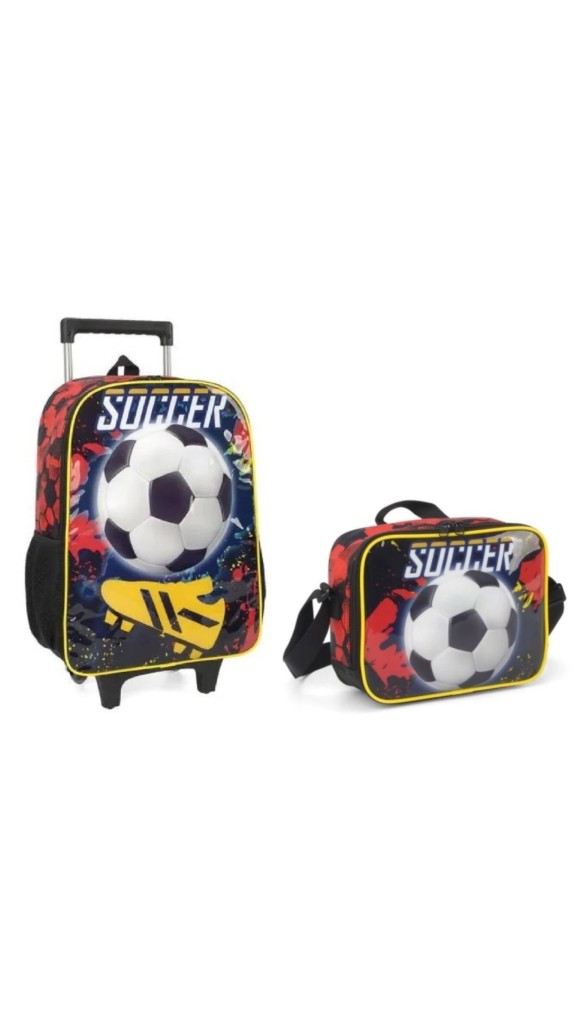 KIT MOCHILA C/CARRINHO + LANCHEIRA MASC.SOCCER LUXCEL