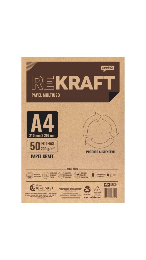 PAPEL PARA IMPRESSÃO KRAFT A4 200G 50 FLS JANDAIA
