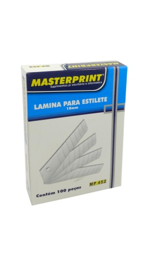 LAMINA ESTILETE 18MM LARGA CAIXA C/ 100 UNID MASTERPRINT
