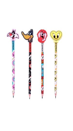 LAPIS PRETO HB C/PONTEIRA DE BORRACHA LOONEY TUNES LEO&LEO