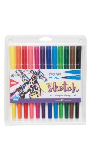 CANETA PINCEL SKETCH BRUSH PEN C/12 CORES TRIS