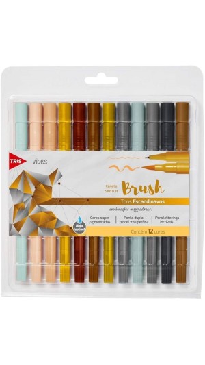 CANETA PINCEL SKETCH BRUSH PEN C/12 CORES TONS ESCANDINAVOS TRIS