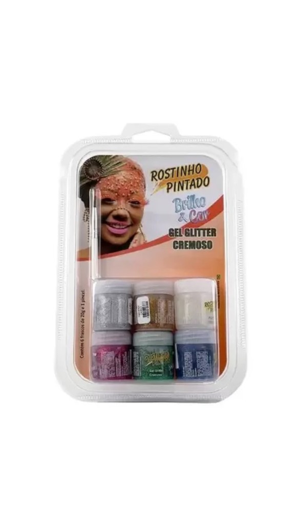 PINTURA FACIAL LÍQUIDA 15ML C/06 CORES GEL GLITTER ROSTINHO PINTADO