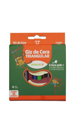 GIZÃO DE CERA TRIANGULAR 12 CORES  TONS DE PELE/NEON/METÁLICO LEO&LEO