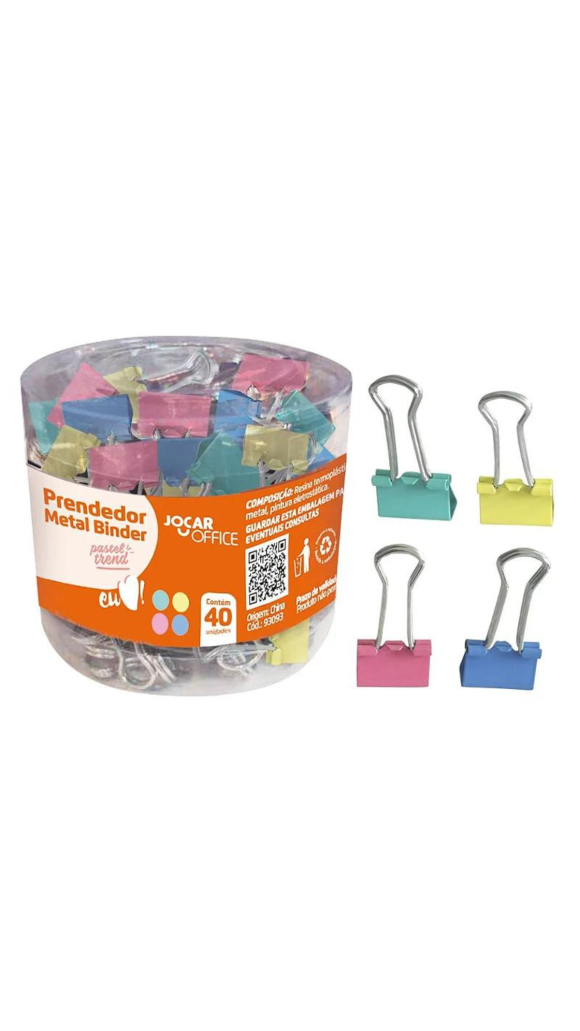 PRENDEDOR METAL BINDER 19MM PASTEL TREND JOCAR OFFICE POTE C/40 UNID.