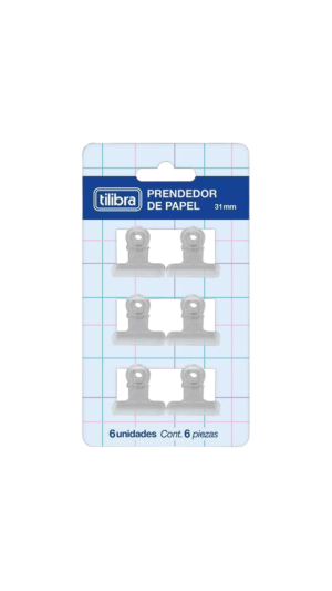 PRENDEDOR P/PAPEL BULLDOG 31MM TRANSP.BLISTER C/6 UNID.TILIBRA