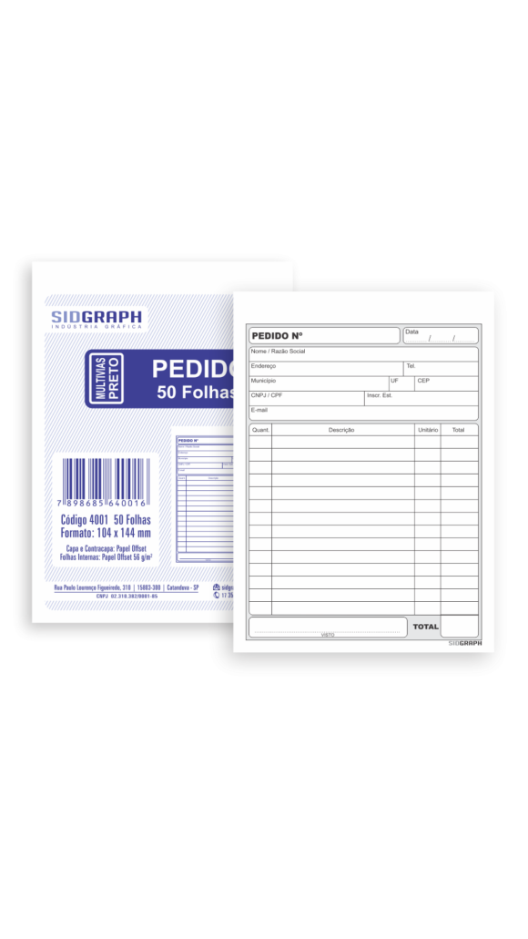 PEDIDO MULTIVIAS 104X144 PRETO 50 FLS 4001 SIDGRAPH PCT C/20 UNID.